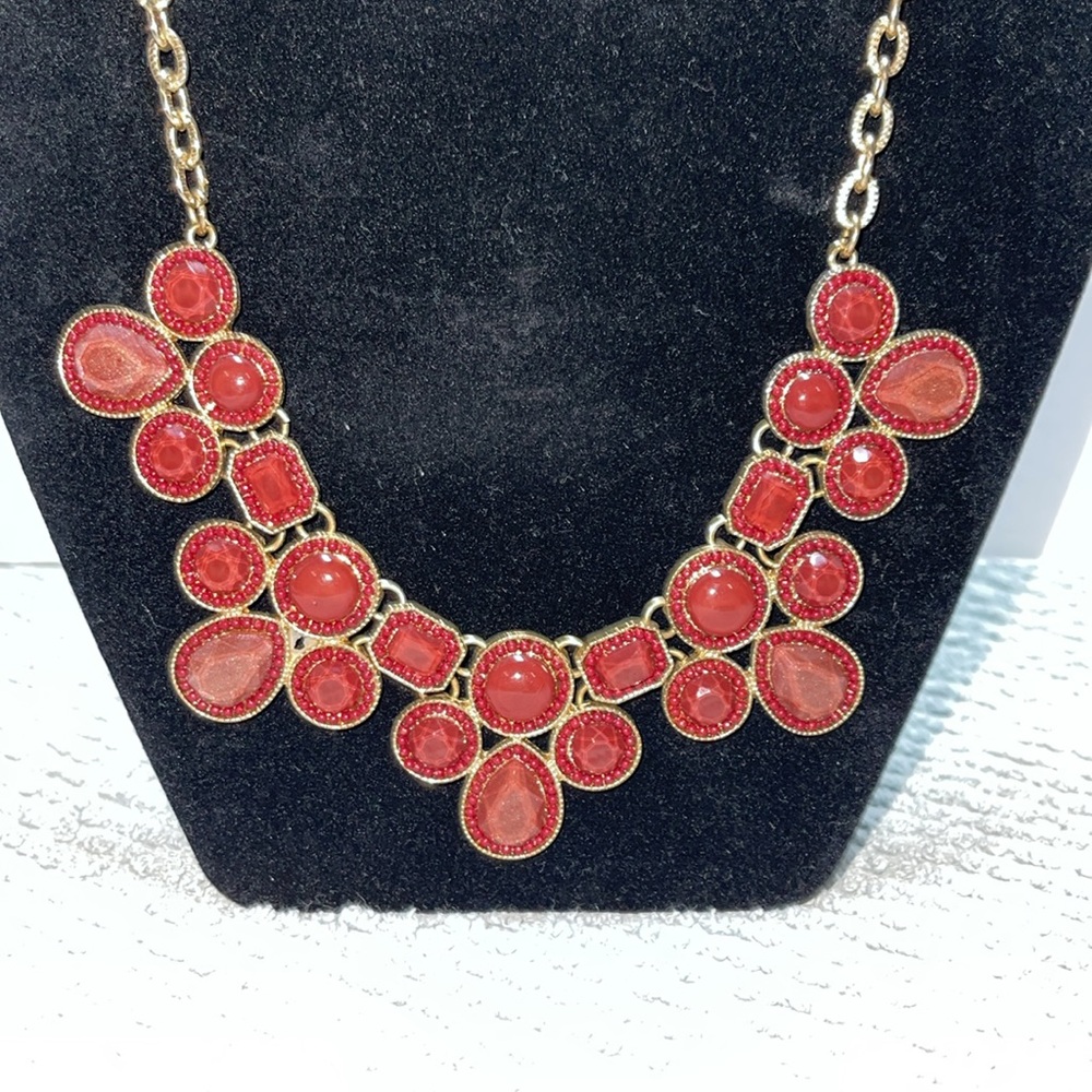 Bold Red and Gold Statement Necklace